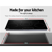Devanti 90cm Ceramic Cooktop Electric Cook Top 5 Burner Stove Hob Touch Control 6-Zones Kings Warehouse 