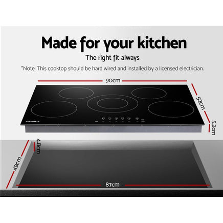 Devanti 90cm Ceramic Cooktop Electric Cook Top 5 Burner Stove Hob Touch Control 6-Zones Kings Warehouse 