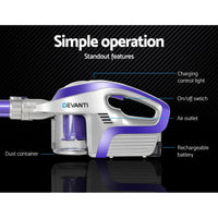Devanti Cordless Stick Vacuum Cleaner - Purple & Grey Appliances Kings Warehouse 