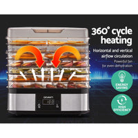 Devanti Food Dehydrator with 5 Trays - Silver Kings Warehouse 