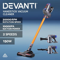 Devanti Handheld Vacuum Cleaner Cordless Stick Handstick Car Vac Bagless 2-Speed LED Headlight Gold Kings Warehouse 