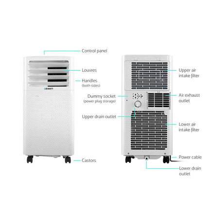 Devanti Portable Air Conditioner Cooling Mobile Fan Cooler Dehumidifier White 2000W New Arrivals Kings Warehouse 