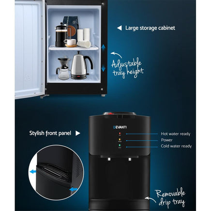 Devanti Water Cooler Dispenser Mains Bottle Stand Hot Cold Tap Office Black Kings Warehouse 