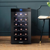Devanti Wine Cooler 18 Bottles Glass Door Beverage Cooler Thermoelectric Fridge Black Appliances > Fridges Kings Warehouse 