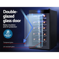 Devanti Wine Cooler 18 Bottles Glass Door Beverage Cooler Thermoelectric Fridge Black Appliances > Fridges Kings Warehouse 