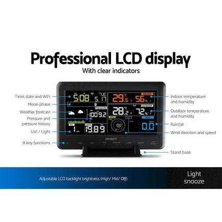 Devanti Wireless WiFi Professional Weather Station Solar Sensor LCD UV Light Others Kings Warehouse 