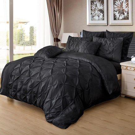 Diamond Pintuck Double Size Black Duvet Doona Quilt Cover Set Kings Warehouse 