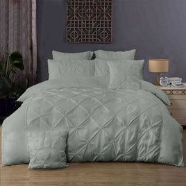 Diamond Pintuck Queen Size Grey Duvet Doona Quilt Cover Set Kings Warehouse 