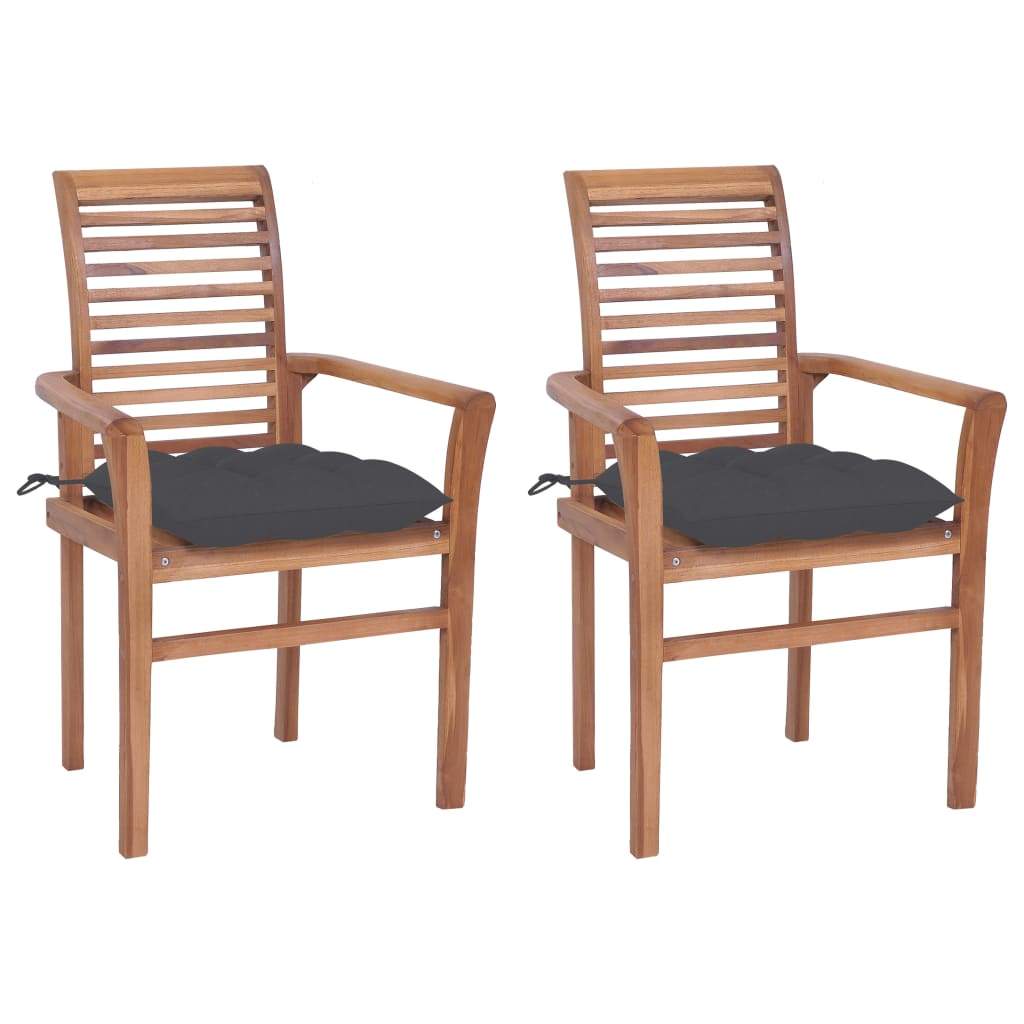 Dining Chairs 2 pcs with Anthracite Cushions Solid Teak Wood Kings Warehouse 