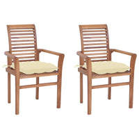 Dining Chairs 2 pcs with Cream White Cushions Solid Teak Wood