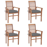 Dining Chairs 4 pcs with Grey Cushions Solid Teak Wood Kings Warehouse 