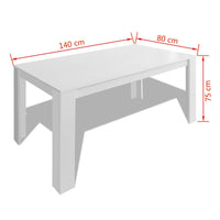 Dining Table 140x80x75 cm White Kings Warehouse 