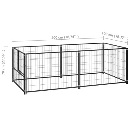 Dog Kennel Black 200x100x70 cm Steel Kings Warehouse 