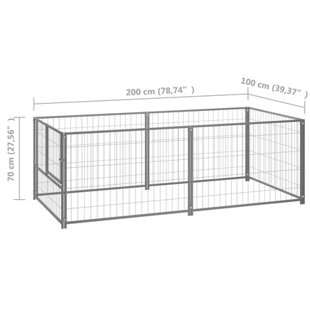 Dog Kennel Silver 200x100x70 cm Steel Kings Warehouse 