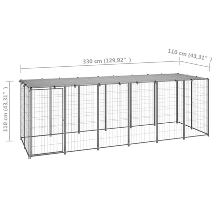 Dog Kennel Silver 330x110x110 cm Steel Coops & Hutches Supplies Kings Warehouse 