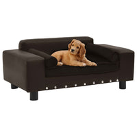 Dog Sofa Brown 81x43x31 cm Plush and Faux Leather Kings Warehouse 