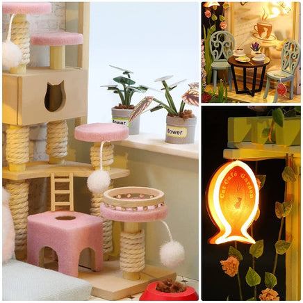 Dollhouse Miniature with Furniture Kit Plus Dust Proof and Music Movement - Cat Coffee (Valentine's Day Gift Idea) Kings Warehouse 