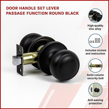 Door Handle Set Passage Function Round Black Home & Garden Kings Warehouse 