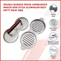 Double Burger Press Hamburger Maker Non Stick Aluminium Beef Patty Meat BBQ Appliances Supplies KingsWarehouse 