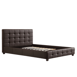 Double PU Leather Deluxe Bed Frame Brown Kings Warehouse 