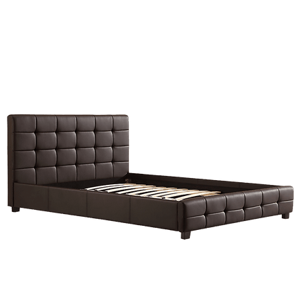 Double PU Leather Deluxe Bed Frame Brown Kings Warehouse 
