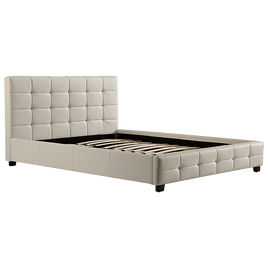 Double PU Leather Deluxe Bed Frame White Kings Warehouse 
