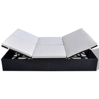 Double Sun Lounger with Cushion Poly Rattan Black Kings Warehouse 