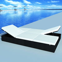 Double Sun Lounger with Cushion Poly Rattan Black Kings Warehouse 