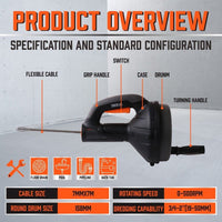 Drain Auger Drain Cleaner Unblocker Auger Sewage Pipe Cleaning Plumbing Tool Kings Warehouse 