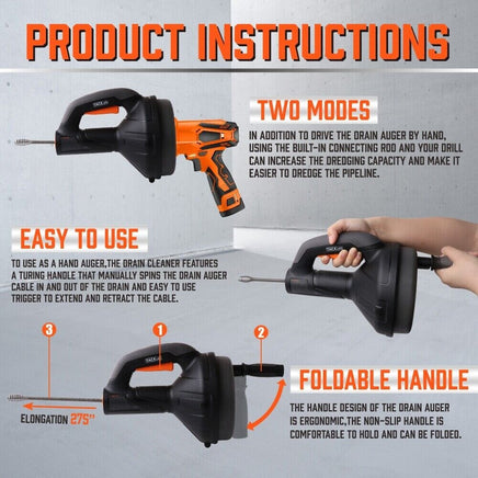 Drain Auger Drain Cleaner Unblocker Auger Sewage Pipe Cleaning Plumbing Tool Kings Warehouse 