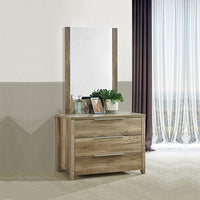 Dresser with 3 Storage Drawers in Natural Wood like MDF in Oak Colour with Mirror Kings Warehouse 