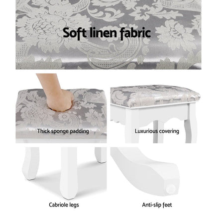 Dressing Table Stool Bedroom White Make Up Chair Fabric Furniture Furniture > Bar Stools & Chairs Kings Warehouse 