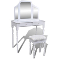 Dressing Table with 3-in-1 Mirror and Stool 2 Drawers White Kings Warehouse 
