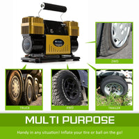Dynamic Power Gold Portable Car Tyre Air Compressor Deflator Inflator 300L/MIN 12V Kings Warehouse 