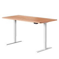 Electric Motorised Height Adjustable Standing Desk - White Frame with 140cm Natural Oak Top Office Supplies Kings Warehouse 