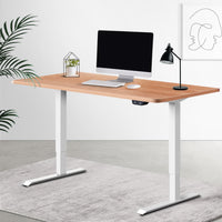 Electric Motorised Height Adjustable Standing Desk - White Frame with 140cm Natural Oak Top Office Supplies Kings Warehouse 