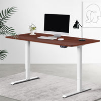 Electric Motorised Height Adjustable Standing Desk - White Frame with 140cm Walnut Top Office Supplies Kings Warehouse 