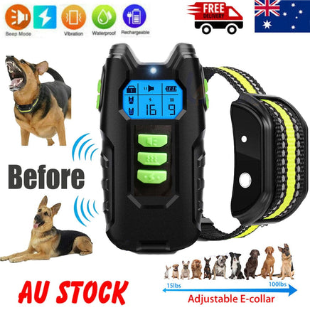 Electric Pet Dog Training Anti Bark Collar Sound Vibrate Auto Rechargeable Kings Warehouse 