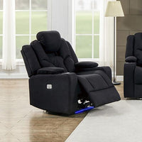Electric Recliner Stylish Rhino Fabric Black 1 Seater Lounge Armchair with LED Features Sofas Kings Warehouse 