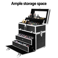 Embellir Portable Cosmetic Beauty Makeup Carry Case with Mirror - Crocodile Black Kings Warehouse 