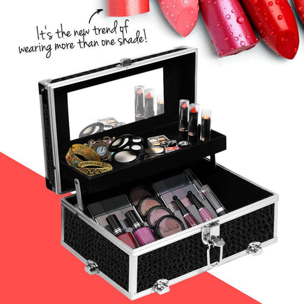 Embellir Portable Cosmetic Beauty Makeup Carry Case with Mirror - Crocodile Black Kings Warehouse 