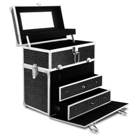Embellir Portable Cosmetic Beauty Makeup Carry Case with Mirror - Crocodile Black Kings Warehouse 