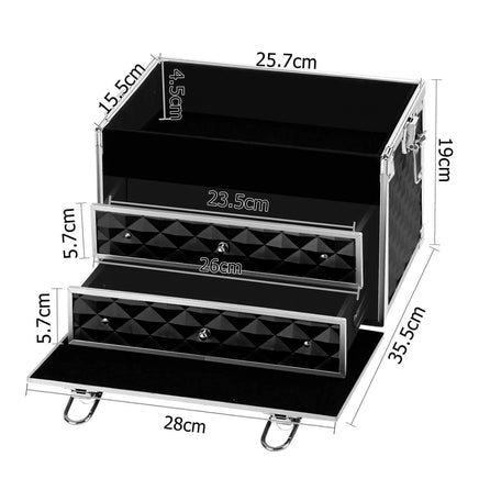 Embellir Portable Cosmetic Beauty Makeup Carry Case with Mirror - Diamond Black Kings Warehouse 