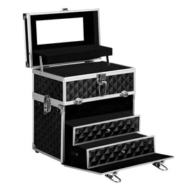 Embellir Portable Cosmetic Beauty Makeup Carry Case with Mirror - Diamond Black Kings Warehouse 