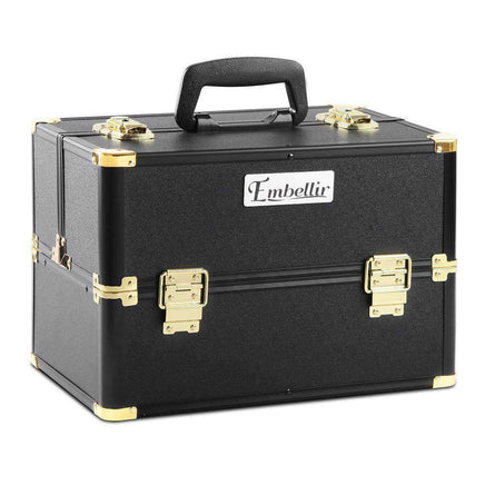 Embellir Portable Cosmetic Beauty Makeup Case - Black & Gold Kings Warehouse 