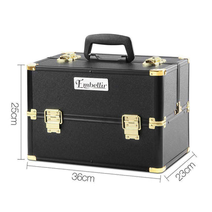 Embellir Portable Cosmetic Beauty Makeup Case - Black & Gold Kings Warehouse 
