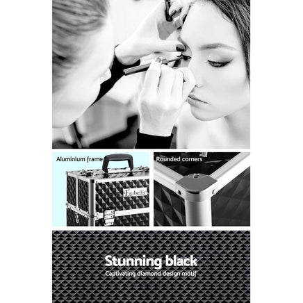 Embellir Portable Cosmetic Beauty Makeup Case - Diamond Black Kings Warehouse 