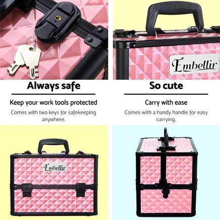 Embellir Portable Cosmetic Beauty Makeup Case - Diamond Pink Cosmetic Storage Kings Warehouse 