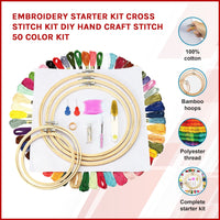 Embroidery Starter Kit Cross Stitch Kit DIY Hand Craft Stitch 50 Color Kit Kings Warehouse 