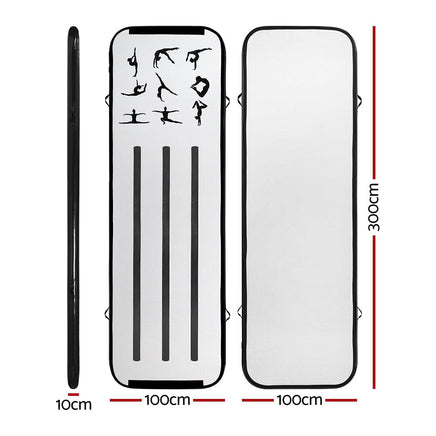 Everfit 3M Air Track Gymnastics Tumbling Mat Exercise Cheerleading Unique Black Kings Warehouse 